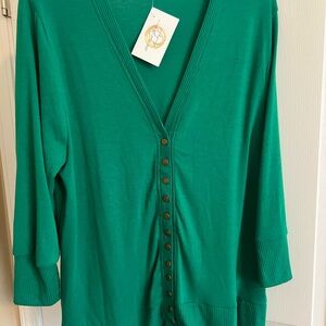 Zenana Outfitters Emerald Green V-Neck Snap-Front Cardigan